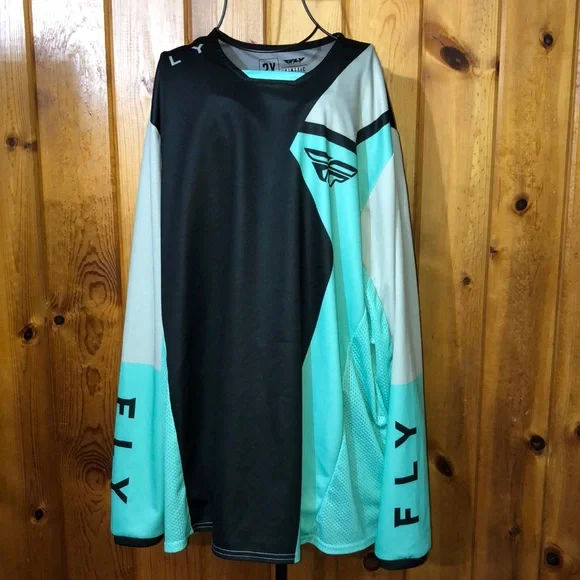 Fly racing kinetic 2X racing jersey turquoise blue long sleeve motocross outdoor - Picture 4 of 9